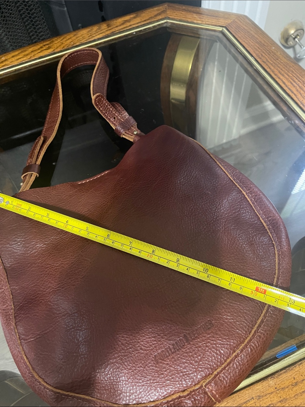 Portland Leather Burgundy Leather Messenger Bag with Tan Piping - Picture 10 of 10